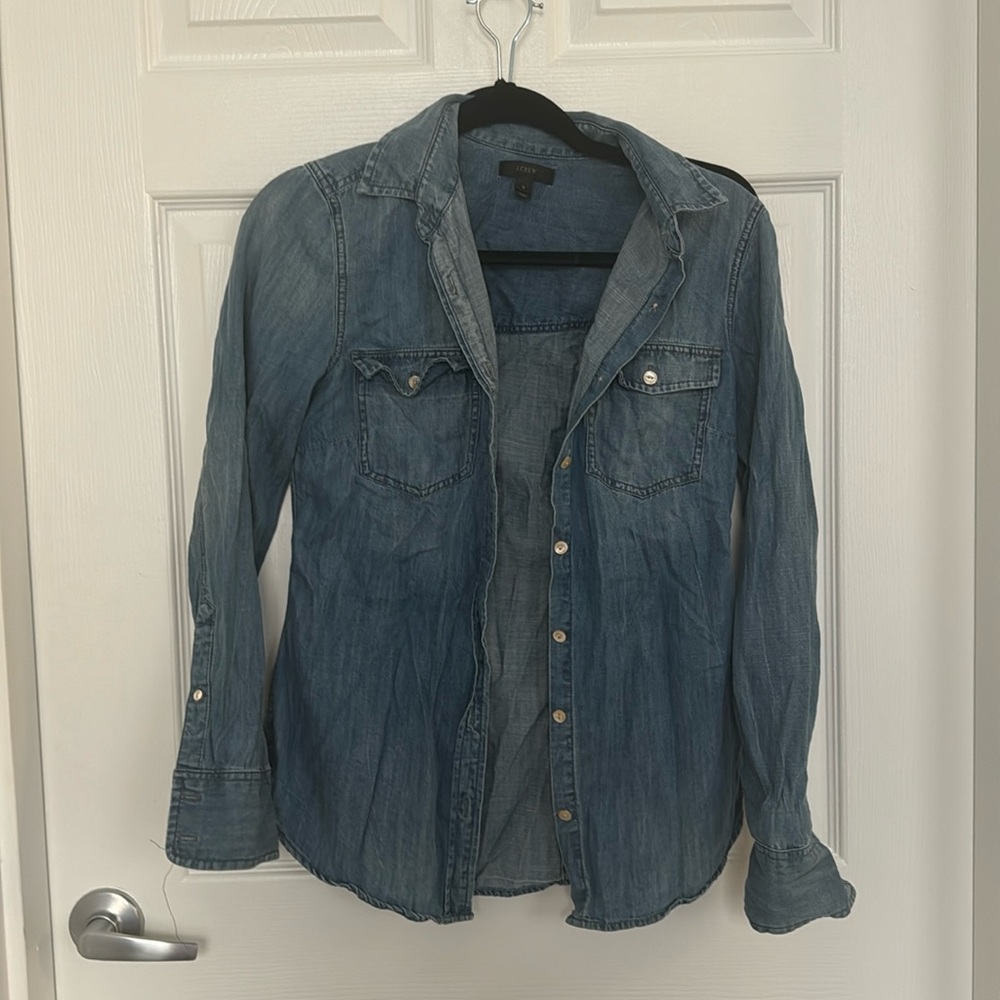 J Crew Denim Button Down Top, Size 0